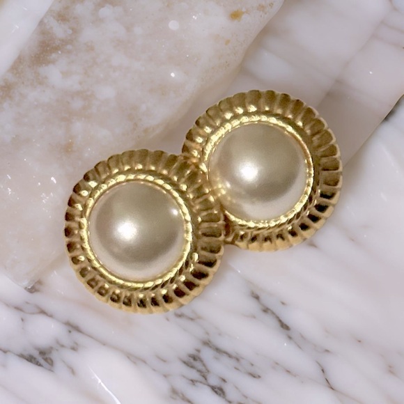 Napier Jewelry - Vintage Napier Signed Gold and Pearl Pierce Earrings